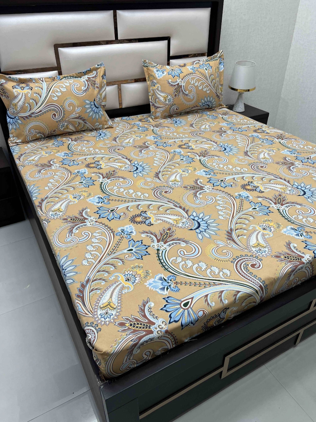 

Pure Decor Orange & Blue Ethnic Motifs Cotton 350 TC Queen Bedsheet with 2 Pillow Covers