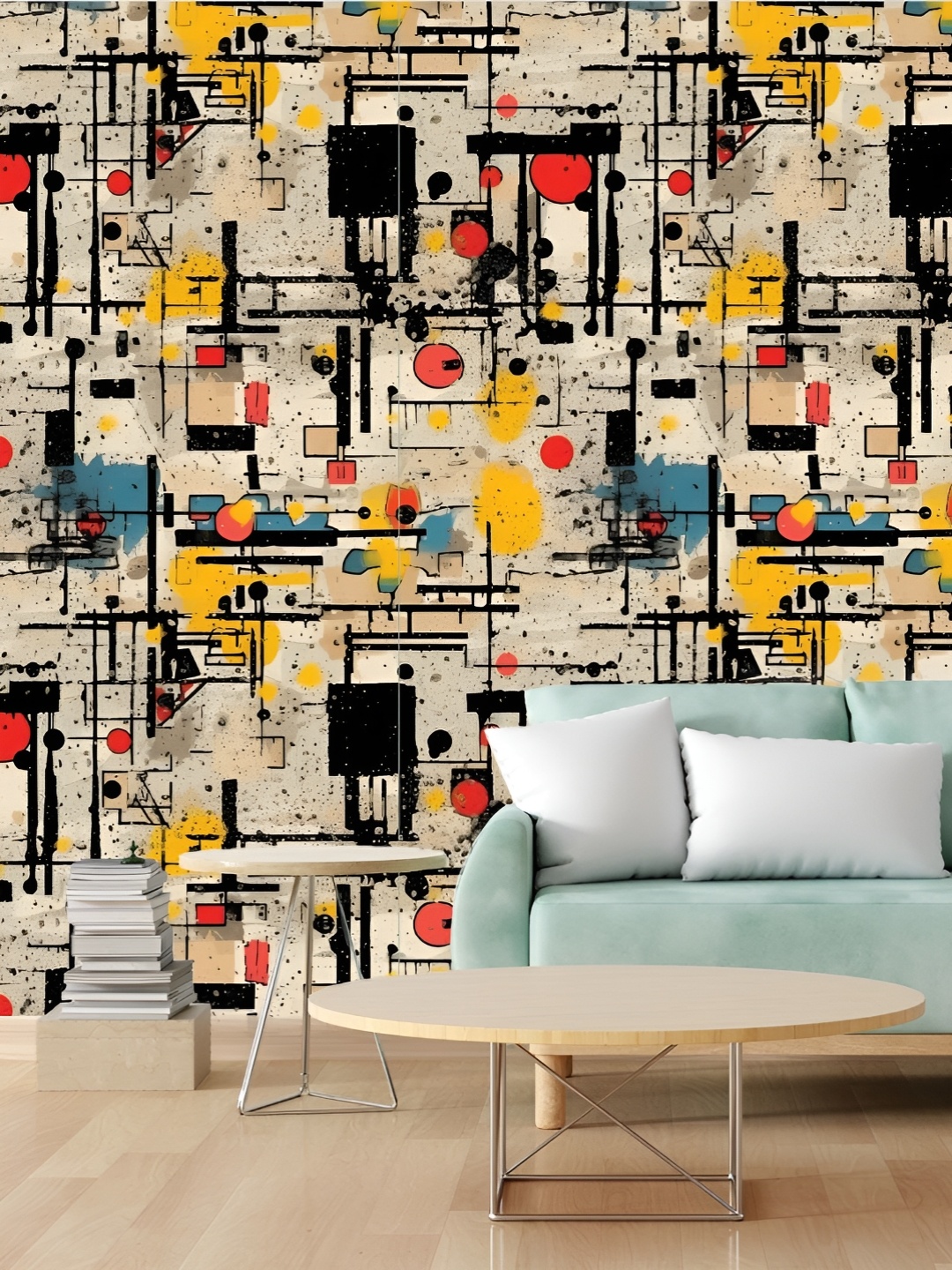 

CVANU Beige and Black Abstract Printed Self-Adhesive Wall Stickers