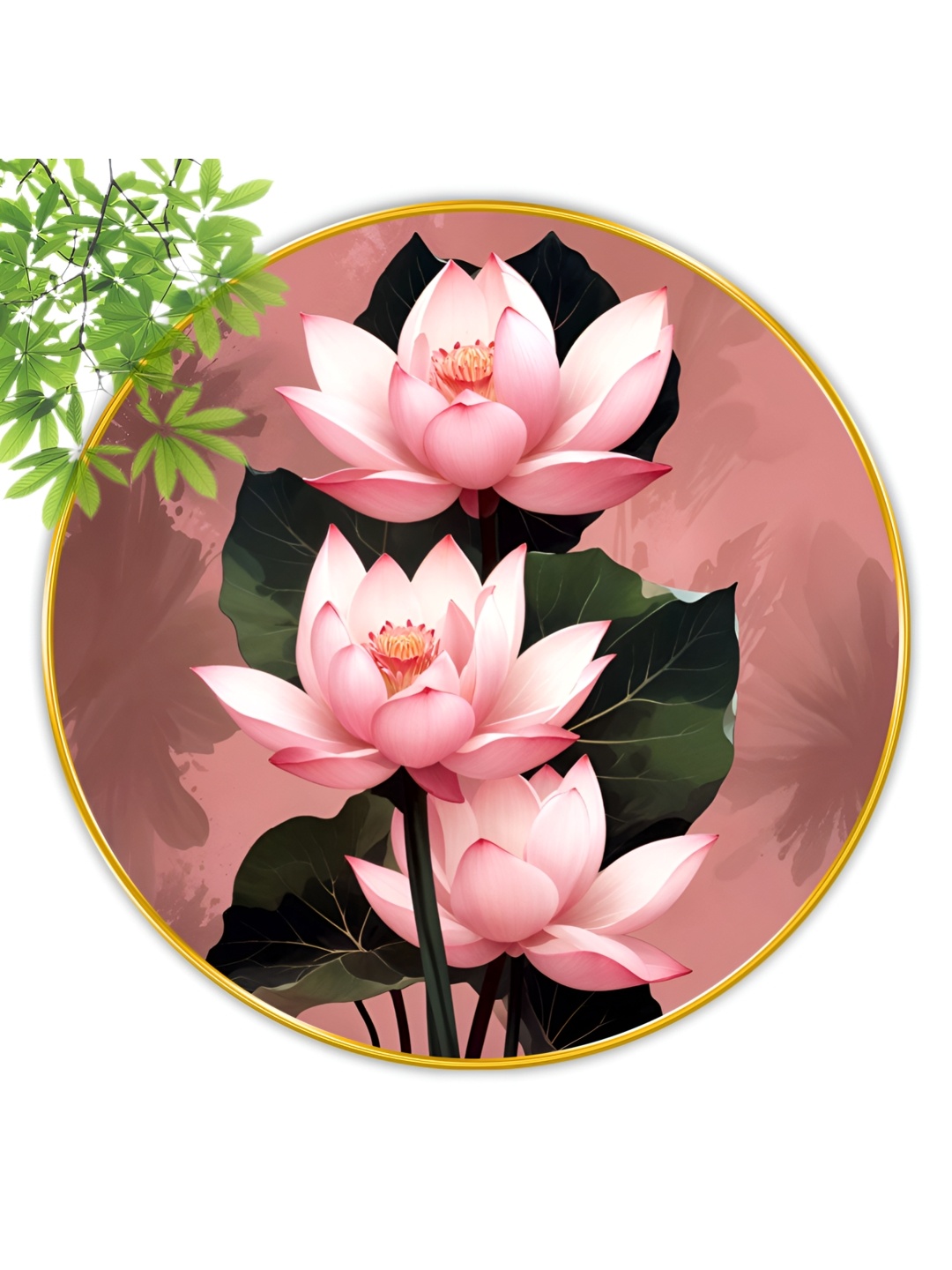 

Aura Pink & Green Floral and Botanical Round Shaped Wooden Wall Art
