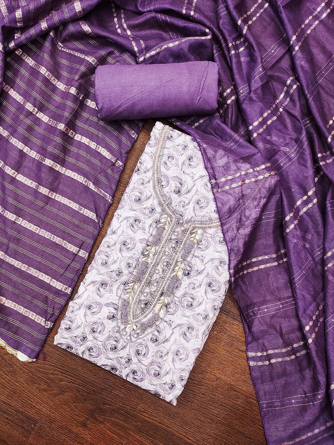 

Ishin Embroidered Unstitched Dress Material, Purple