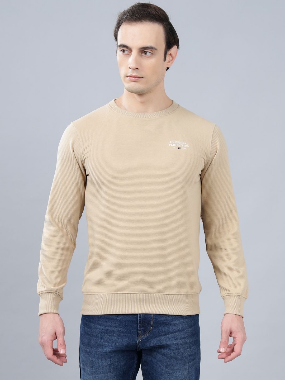 

Cantabil Men Long Sleeves Regular Fit T-shirt, Beige