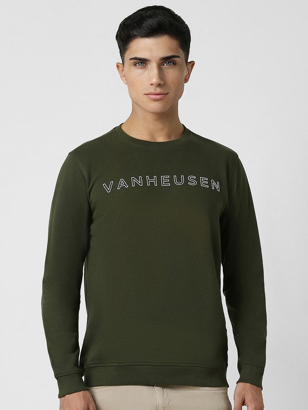 

Van Heusen Sport Men Brand Logo Printed Round Neck Sweatshirt, Olive