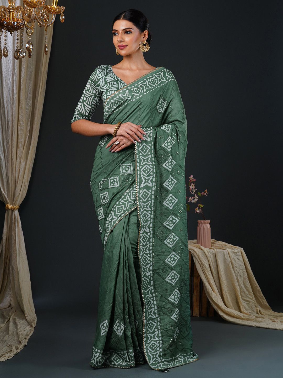 

Anouk Sequinned Bagh Saree, Sea green