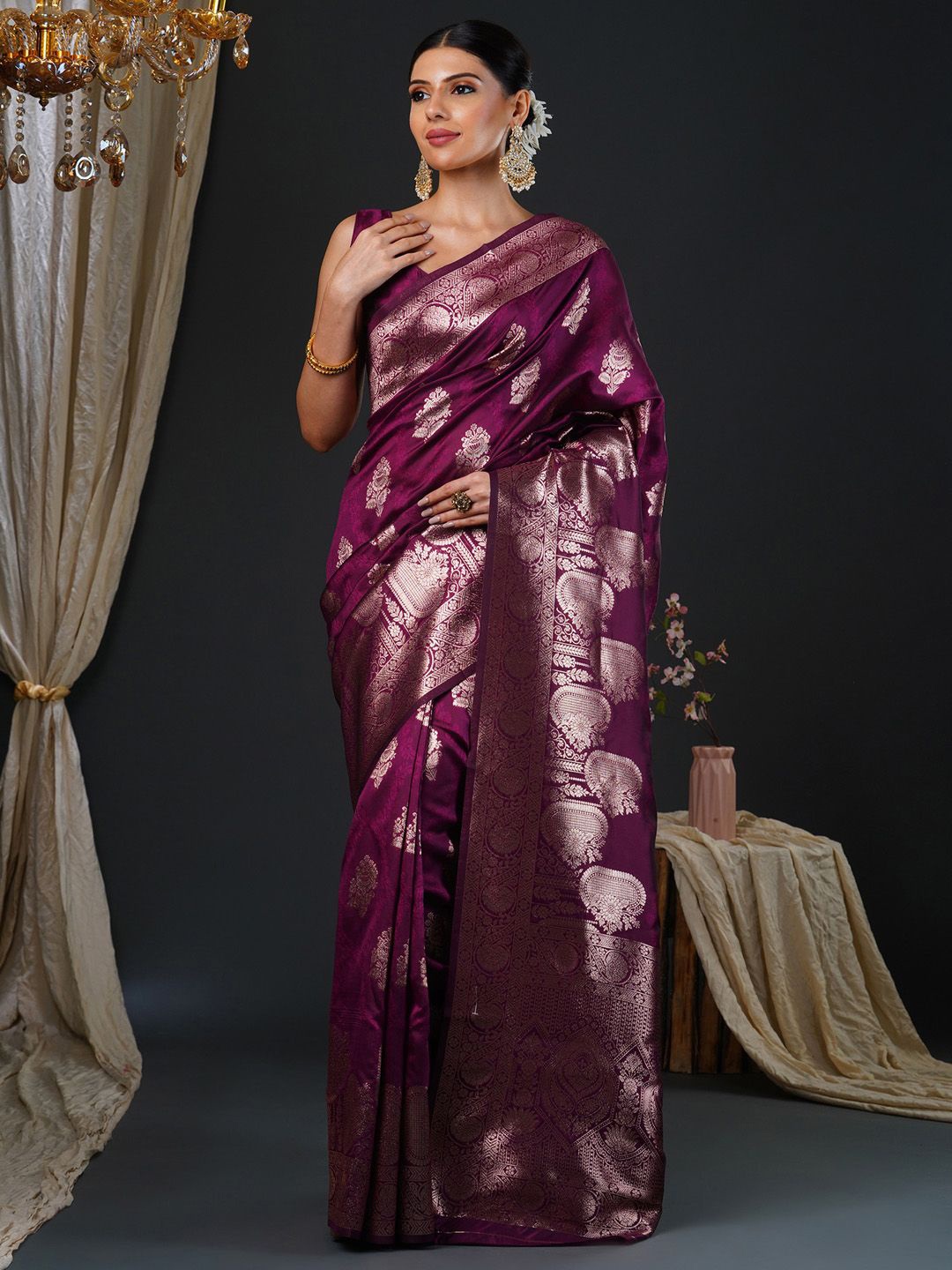 

Anouk Ethnic Motifs Woven Design Zari Banarasi Saree, Magenta