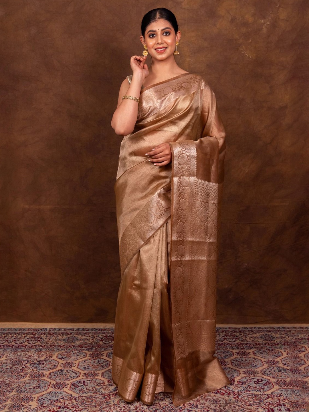

KALINI Zari Tissue Banarasi Saree, Brown