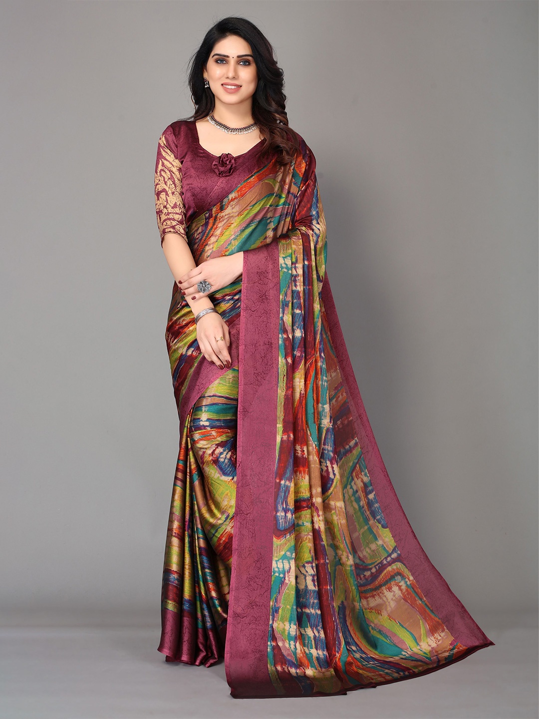 

VIRICA Abstract Printed Saree, Magenta