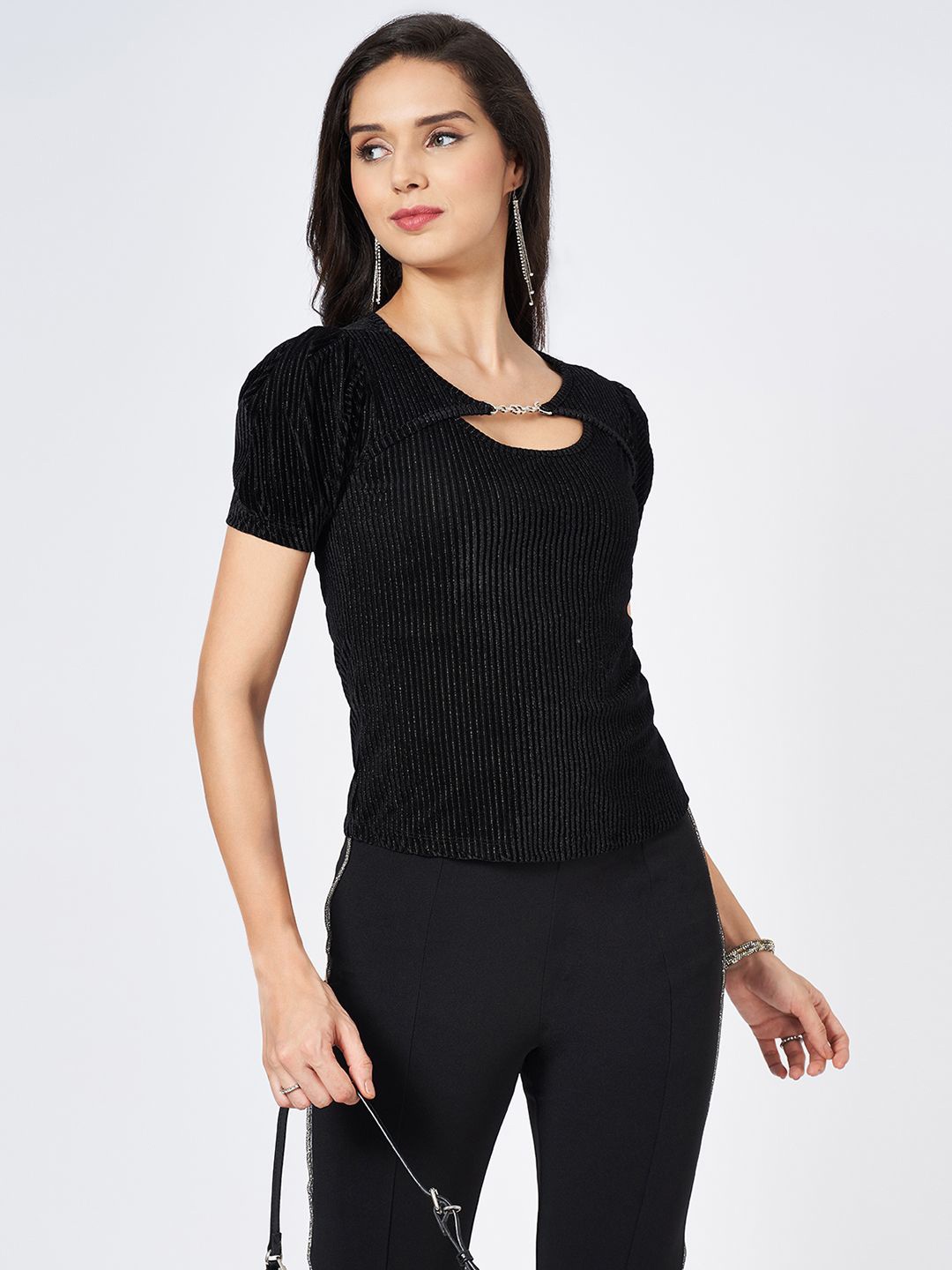 

Annabelle by Pantaloons Women Solid Round Neck Top, Black