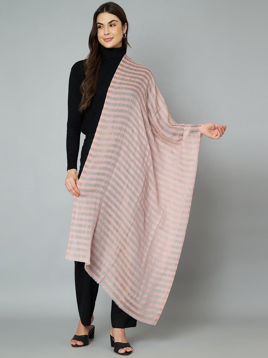 

MUFFLY Women Striped Stole, Pink