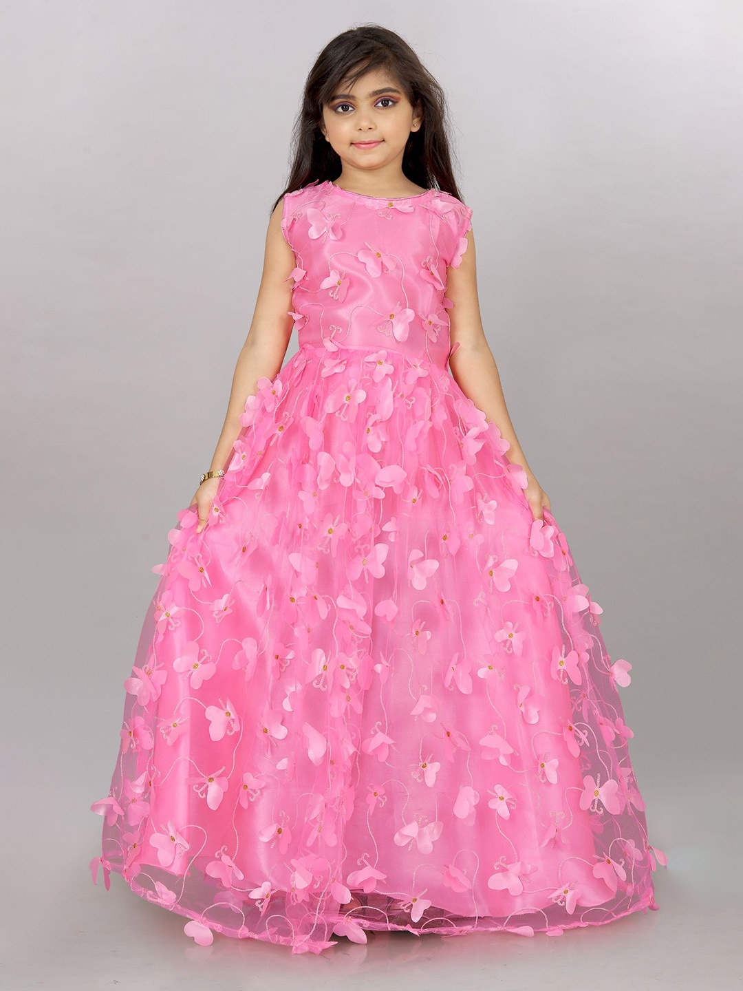

JULEE Girls Embroidered Net Maxi Dress, Pink