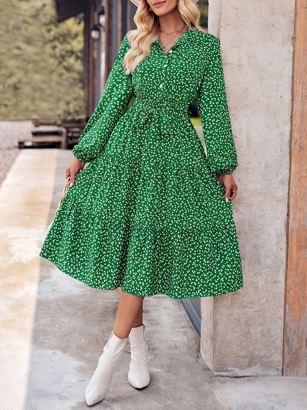 

StyleCast Women Geometric Printed Fit & Flare Midi Dress, Green
