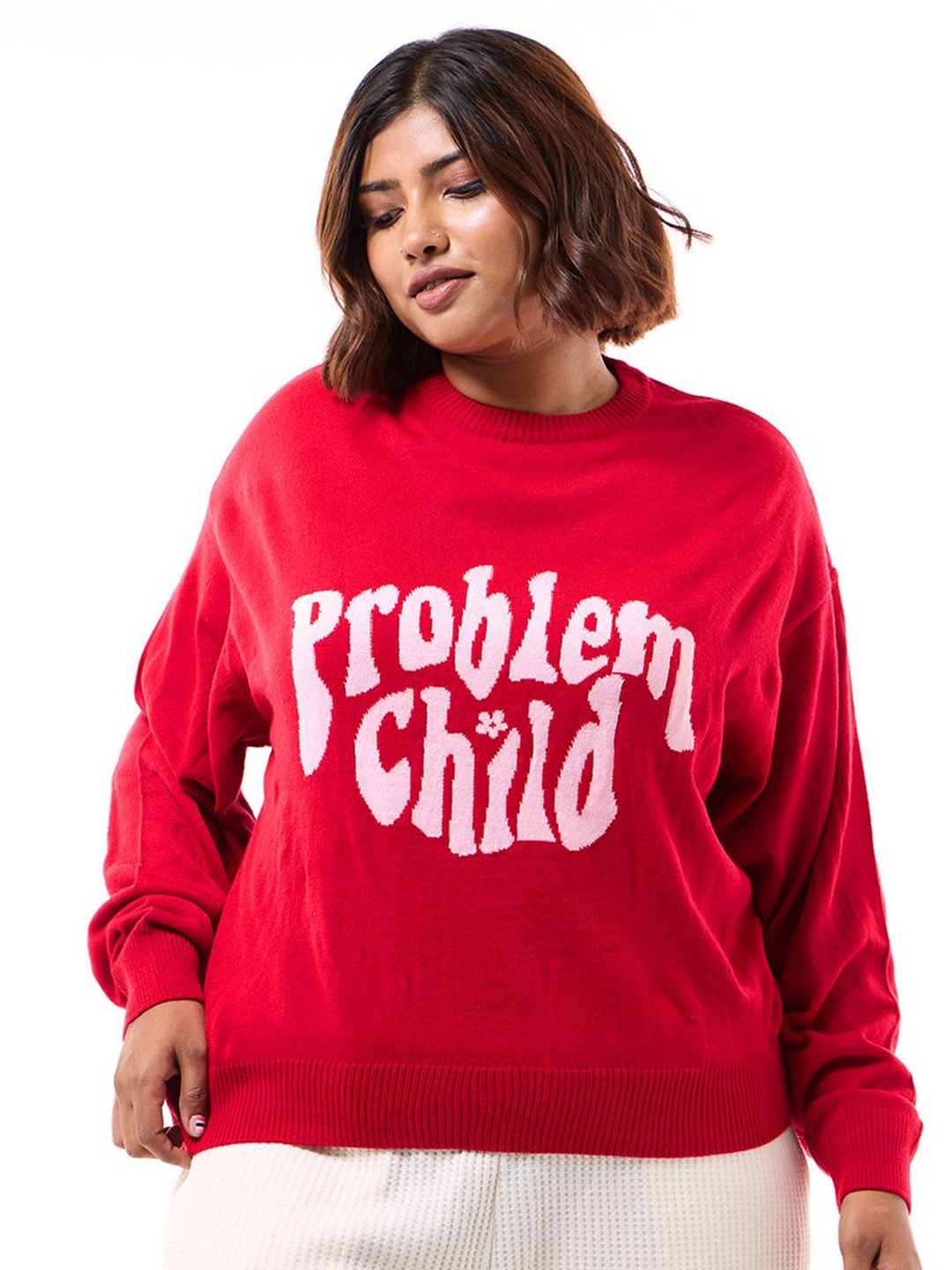 

Bewakoof Plus Women Plus Size Printed Pullover, Red