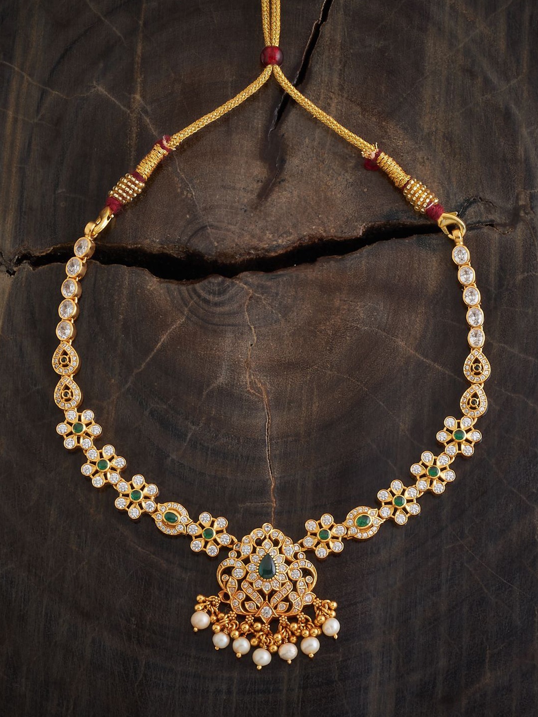 

Kushal's Fashion Jewellery 92.5 Pure Silver Gold-Plated Stone Studded & Beaded Necklace