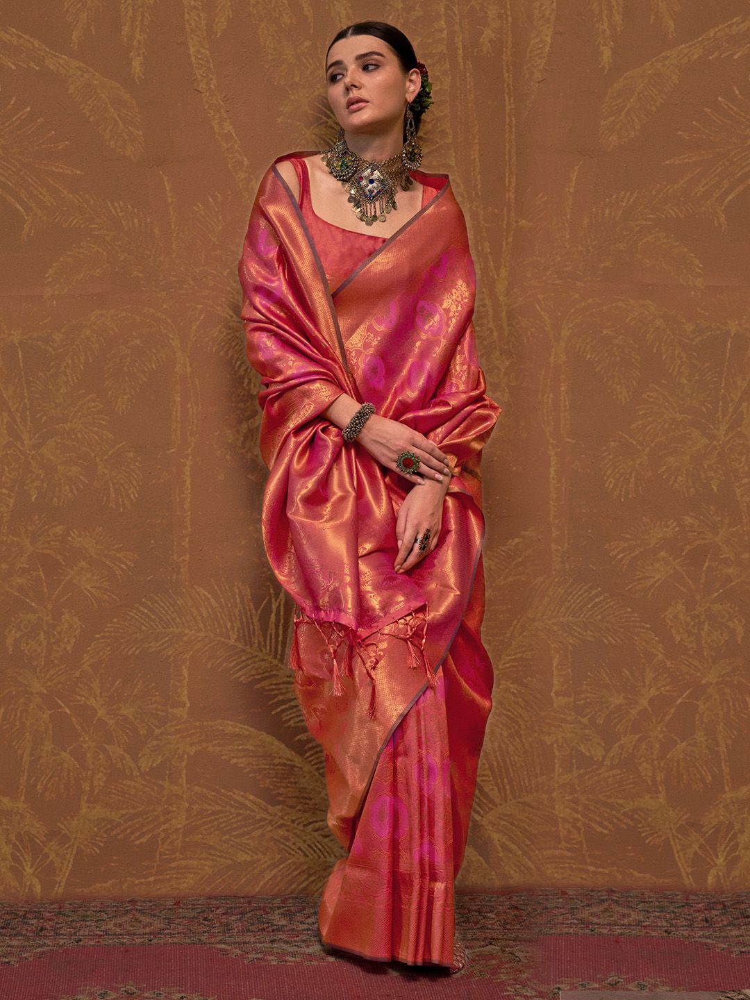 

Mitera Woven Design Zari Kanjeevaram Saree, Orange