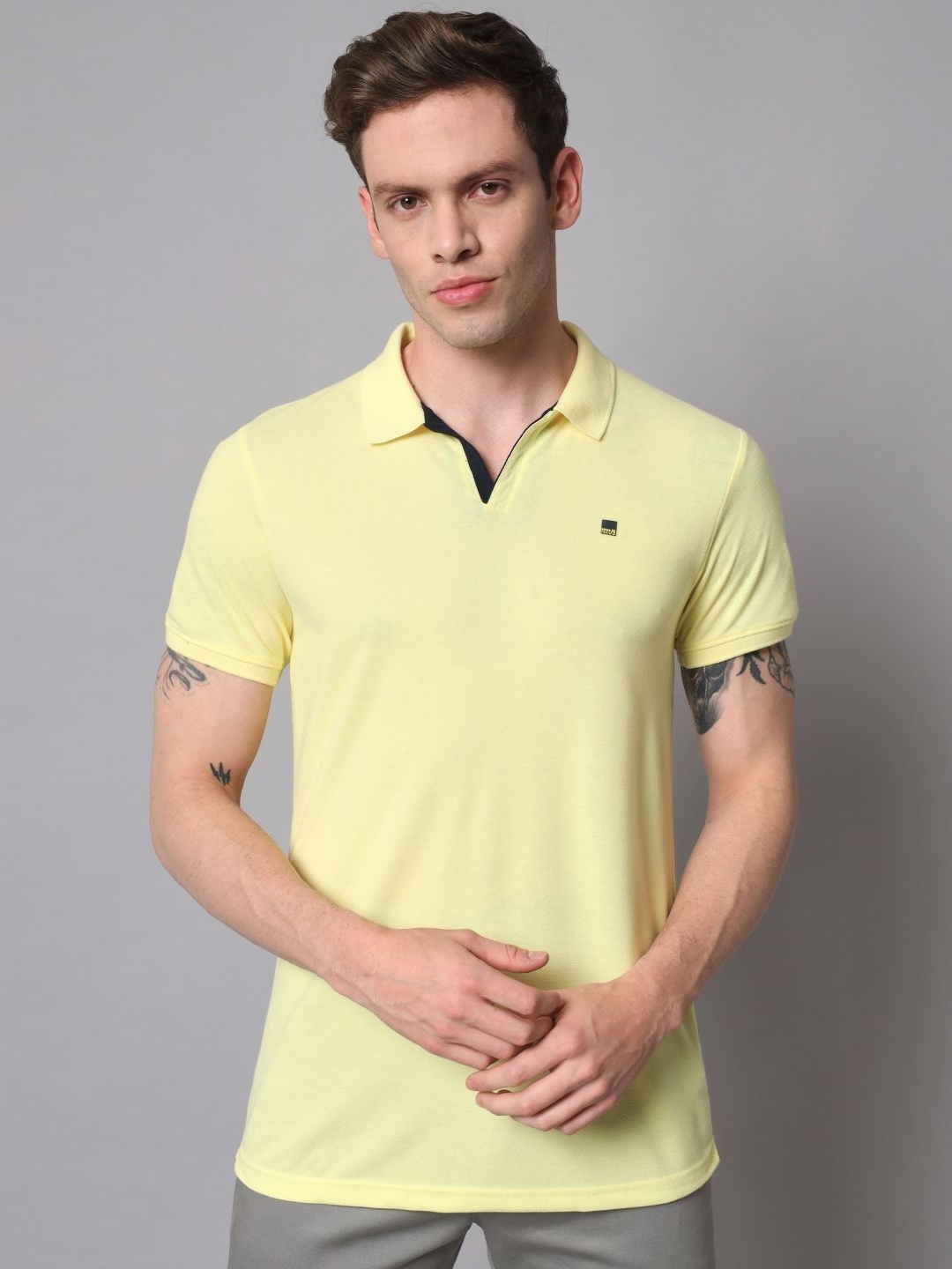 

URBAN TRAIL Men Solid Polo Collar Cotton T-shirt, Yellow