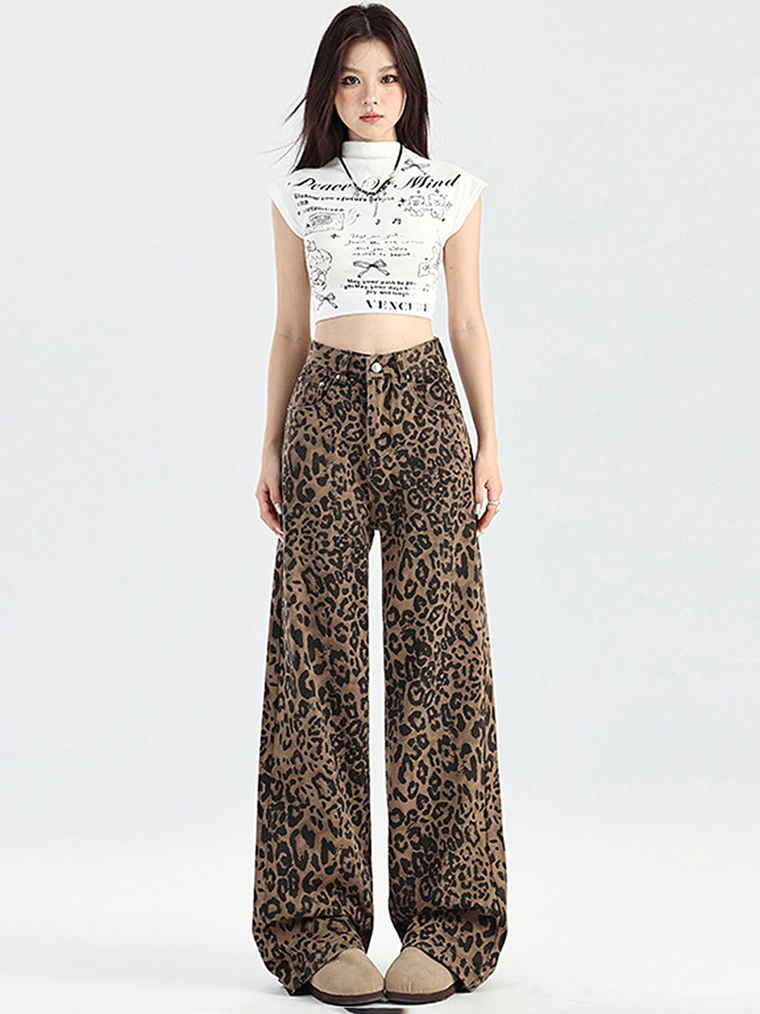 

LULU & SKY Women Wide Leg High-Rise Highly Distressed Jeans, Brown
