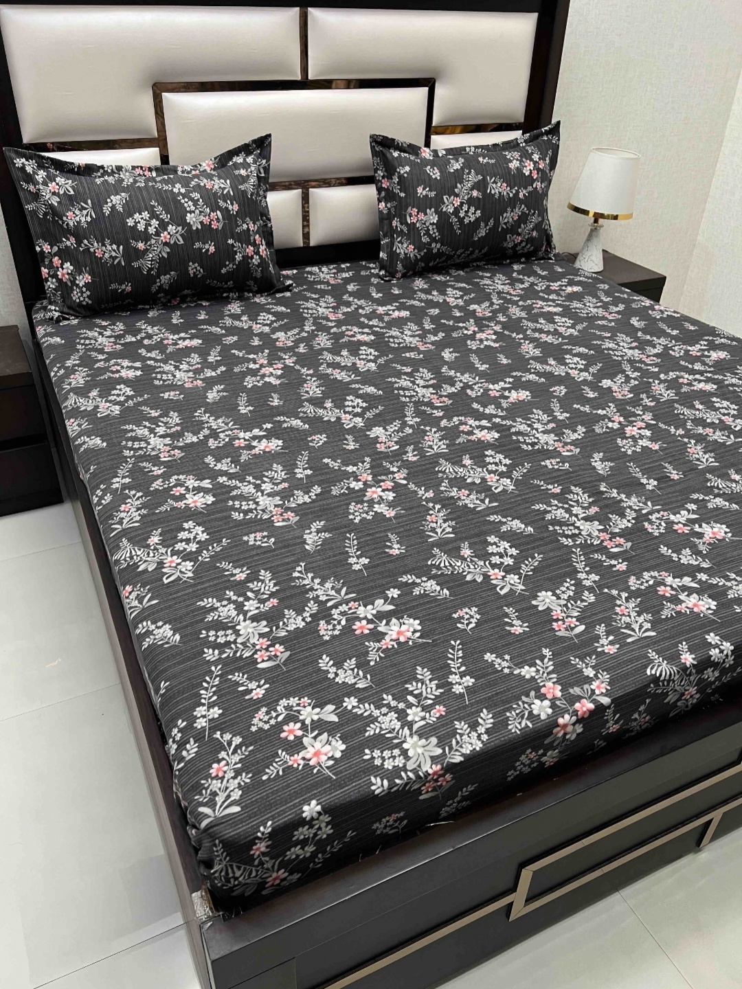 

Pure Decor Amulya Black Floral Printed 210 TC Microfiber Double Queen Bedsheet Set