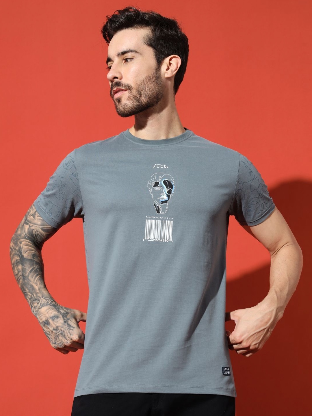 

URBAN TRAIL Men Typography Printed Round Neck Cotton T-shirt, Grey