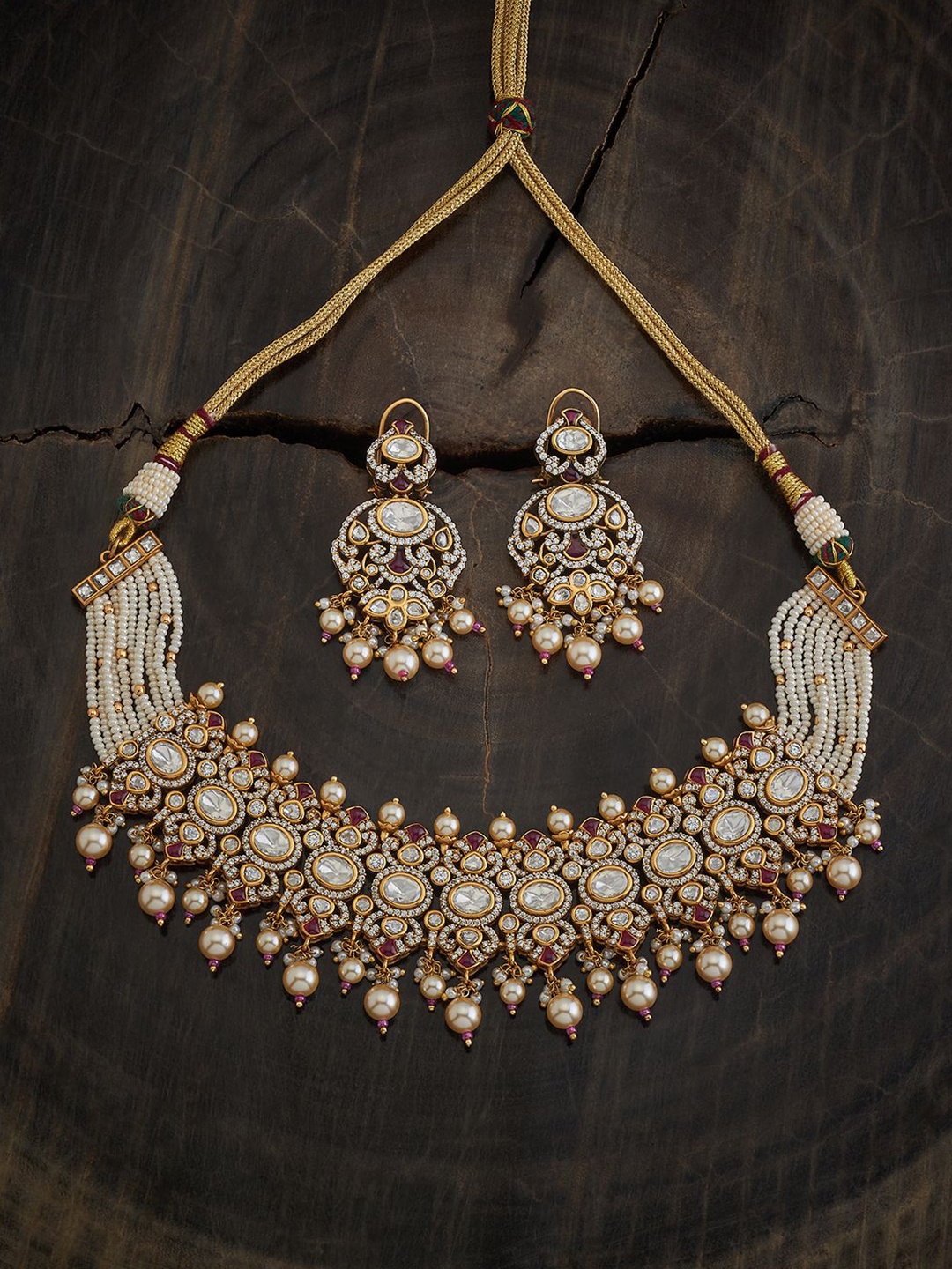 

Kushal's Fashion Jewellery Kundan-Studded & Beaded Jewellery Set, Gold