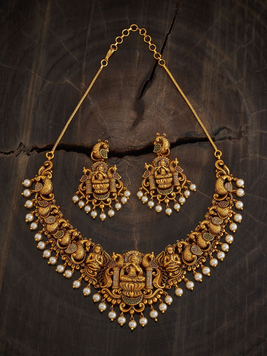 

Kushal's Fashion Jewellery Gold-Plated Stone Studded Necklace and Earrings