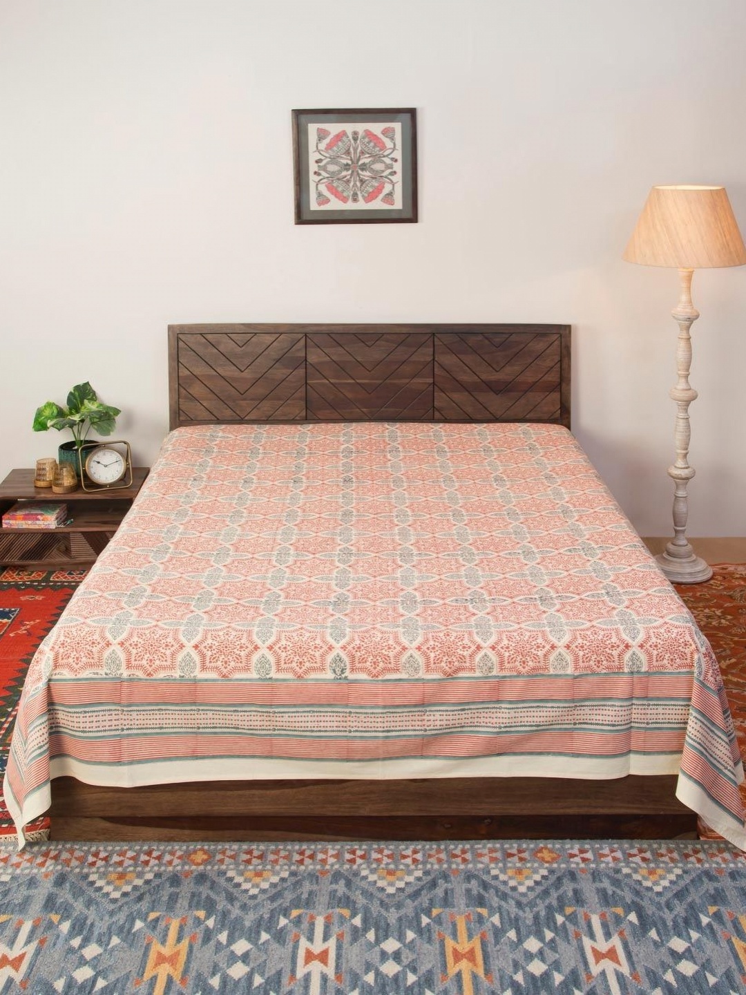 

Fabindia Red & Grey Floral Printed Cotton 120 TC Double Bed Covers