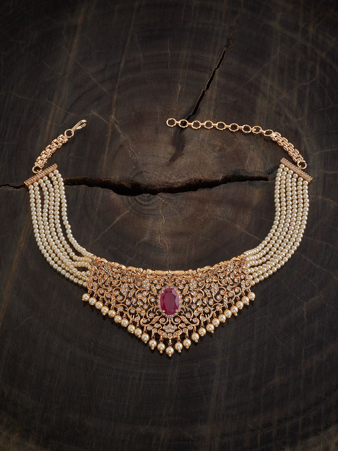 

Kushal's Fashion Jewellery Gold-Plated Stones Studded & Beaded Party Necklace