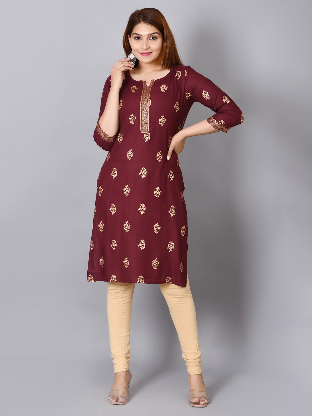 

Cloth Bites Ethnic Motifs Printed Floral Kurta, Maroon