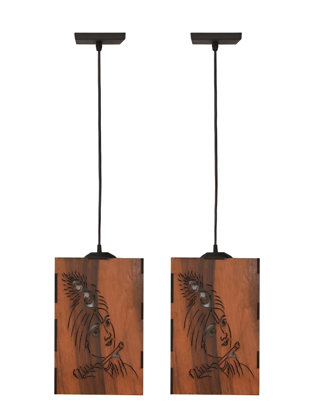 

Afast Black & Brown 2 Pieces Textured Traditional Wooden Rectangle Ceiling Lamp
