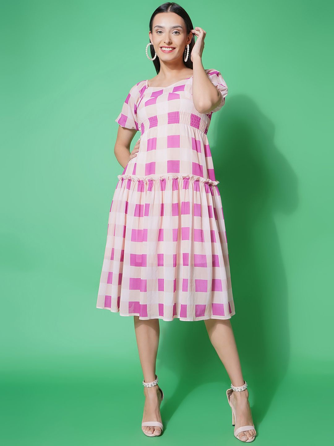 

BAESD Printed Georgette Fit and Flare Dress, Pink