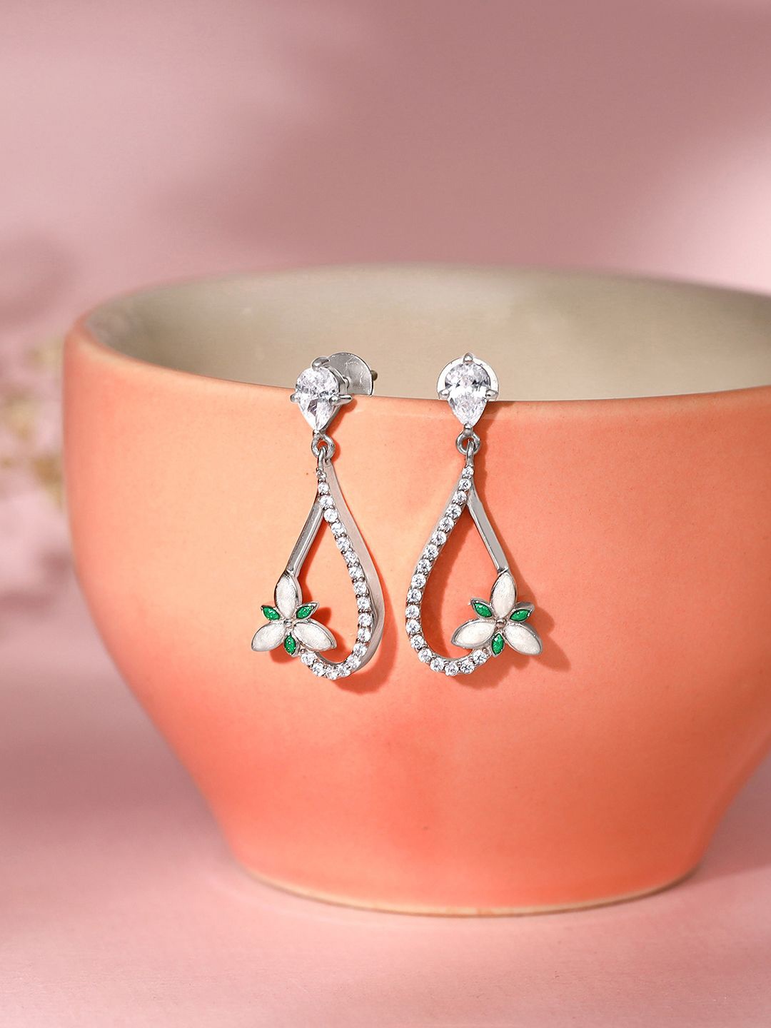 

GIVA 925 Silver Rhodium Plated Contemporary Zircon Drop Earrings