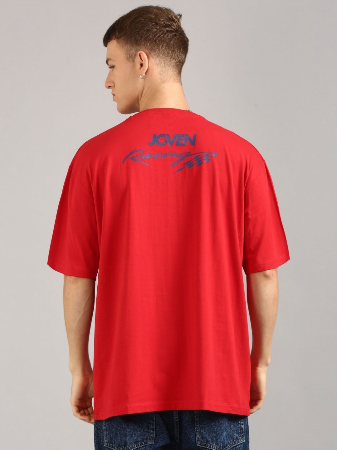 

Joven Men Typography Printed Round Neck Cotton Oversized T-shirt, Red