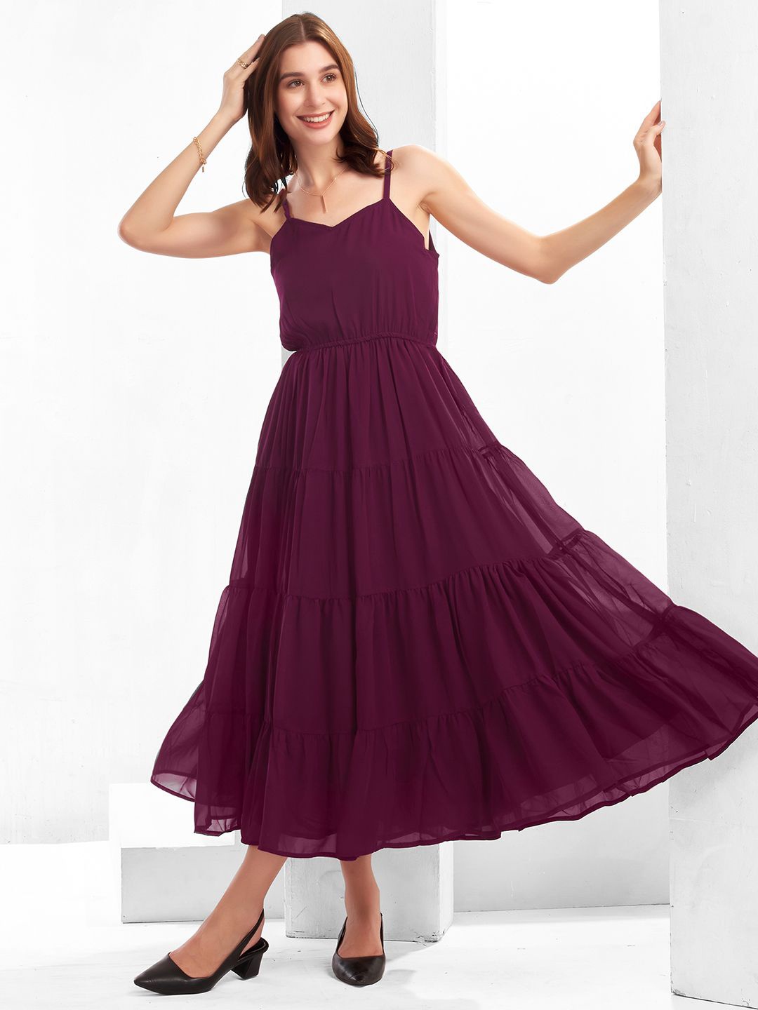 

Selvia Georgette Tiered Maxi Dress, Purple