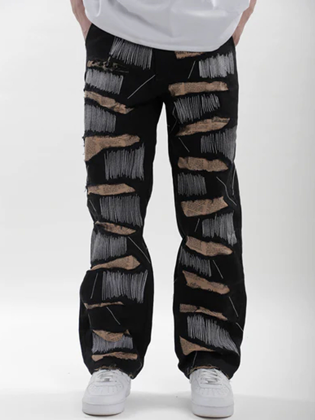 

TOFFLE Unisex Pure Cotton Relaxed Fit Highly Distressed Jeans, Black