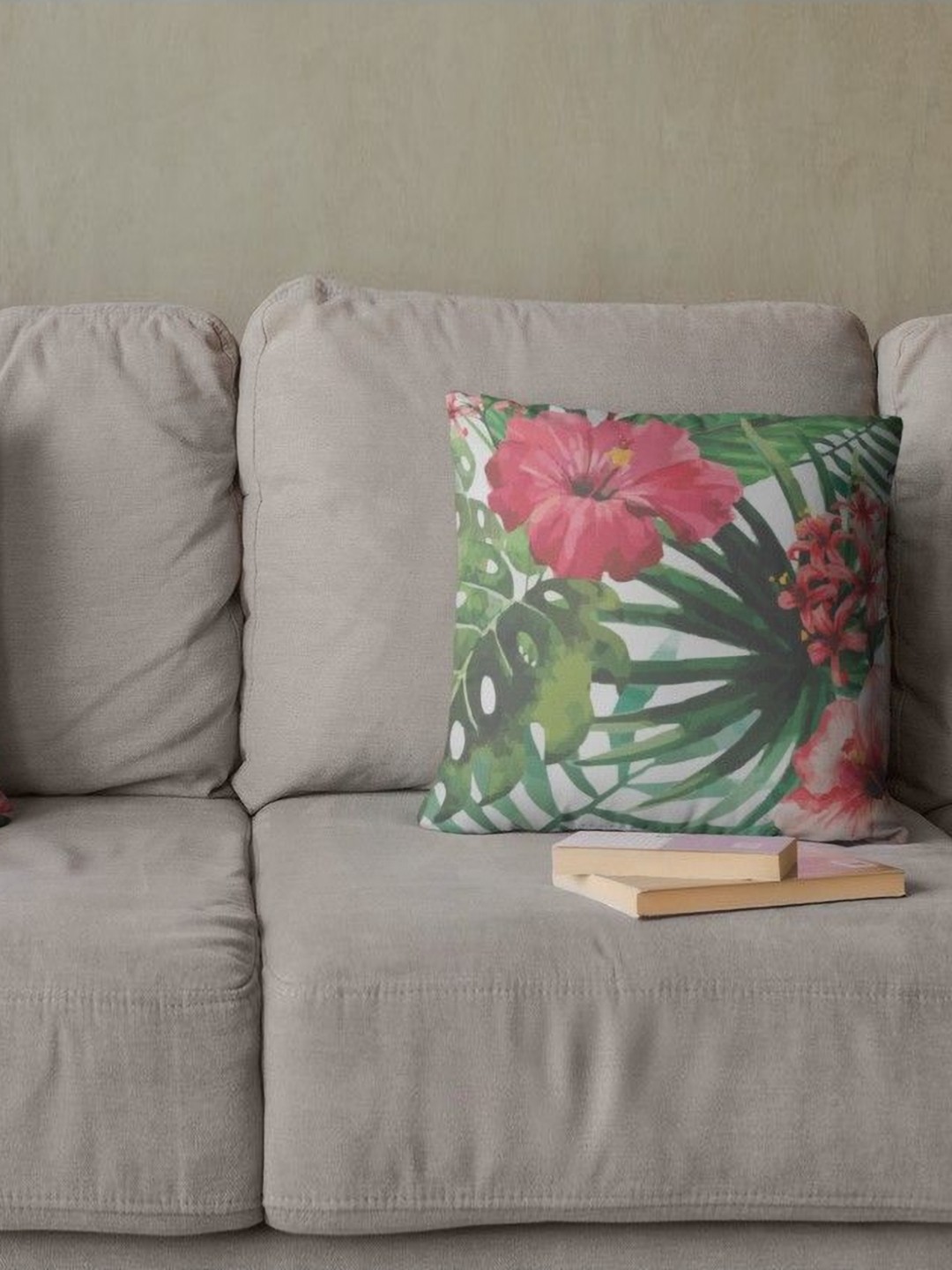 

THEYAYACAFE Green & Pink 2 Pieces Floral Printed Velvet Square Cushion Covers
