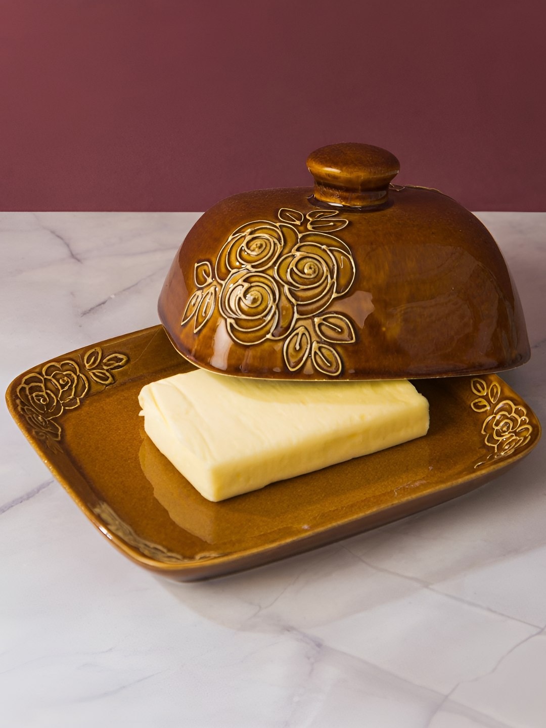 

Fabindia Chintz Mustard Brown 2 Pieces Ceramic Easy to Clean Food Platter