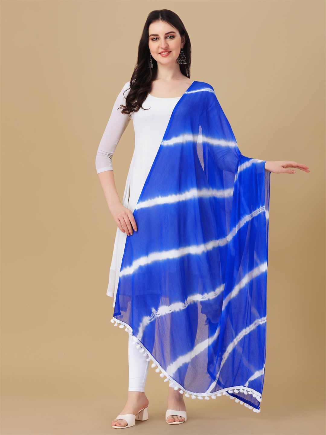 

Suha Leheriya Printed Tasselled Chiffon Duppatta, Blue