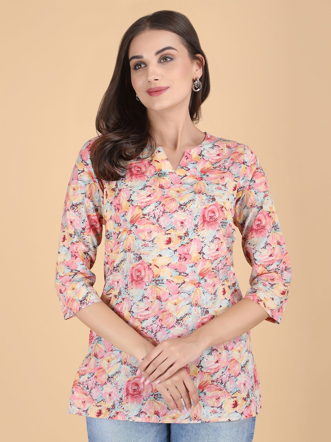 

PIDAVLIYA'S Floral Printed Pure Cotton Kurti, Pink