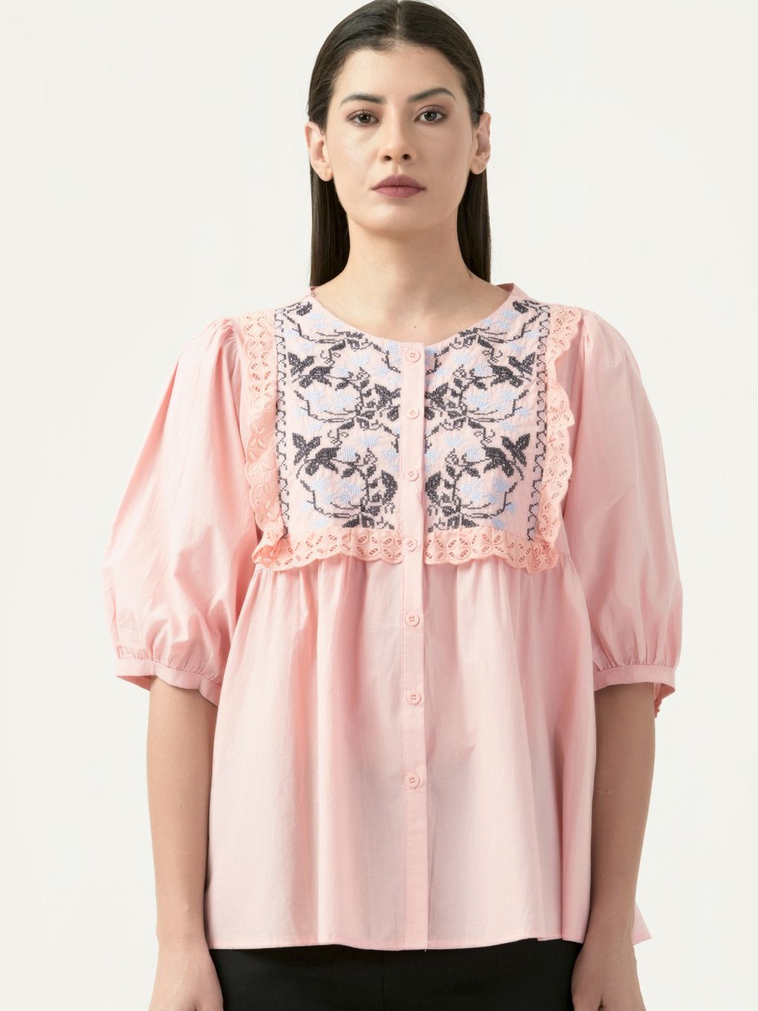 

Albion By CnM Women Abstract Printed Round Neck Top, Pink