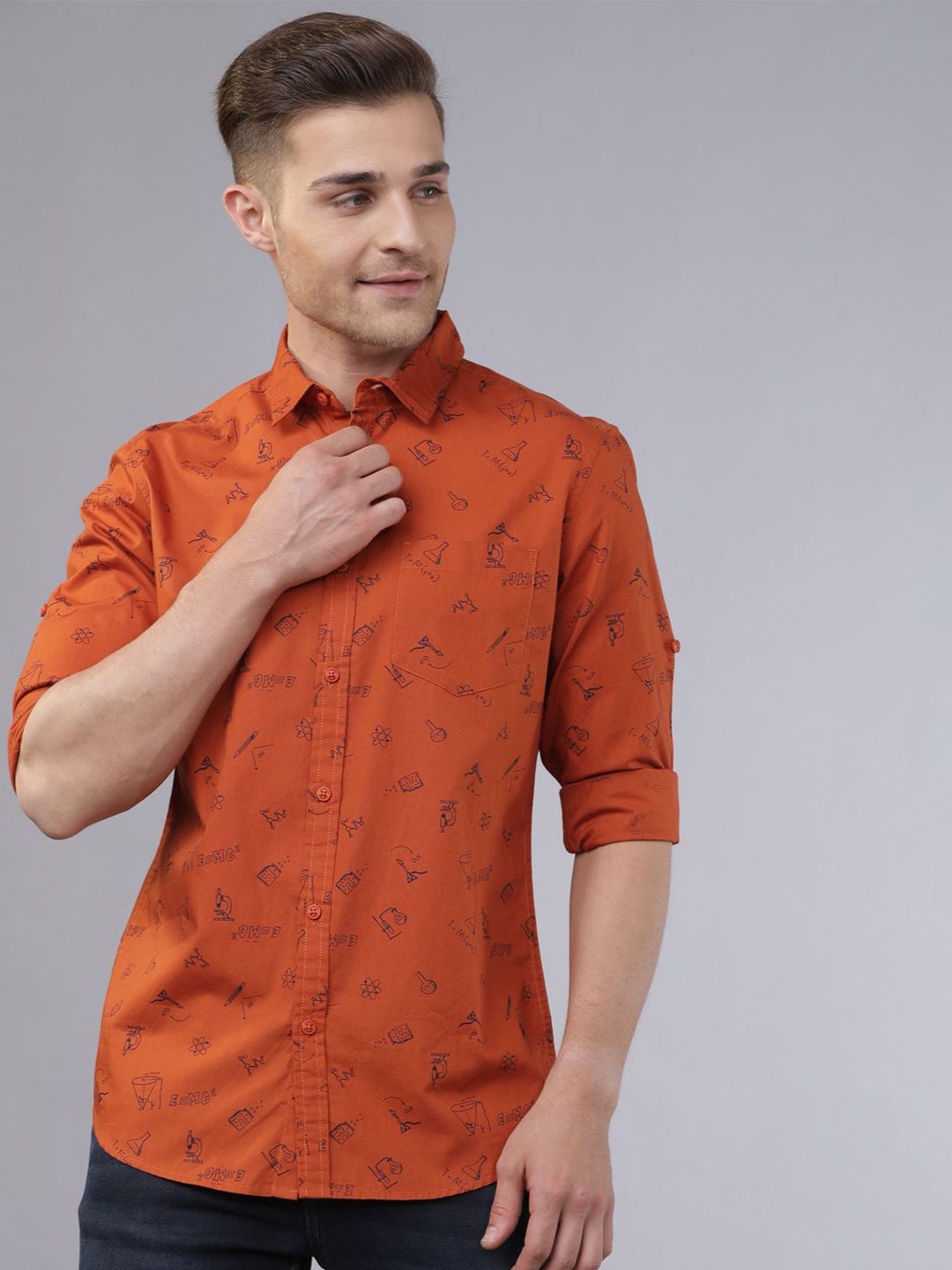 

LOCOMOTIVE Men Premium Printed Casual Slim Fit Shirt, Rust