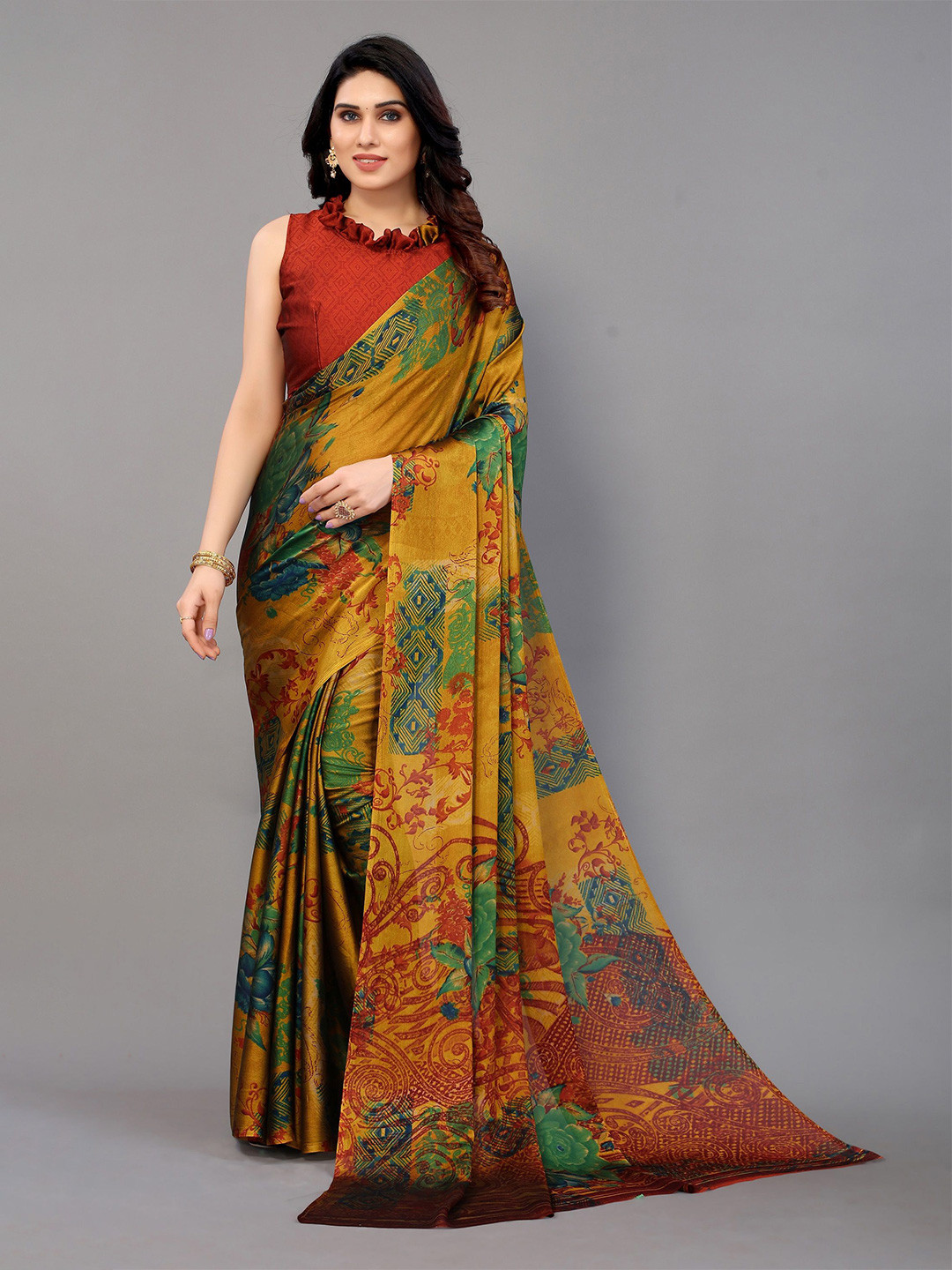 

VIRICA Floral Printed Saree, Yellow