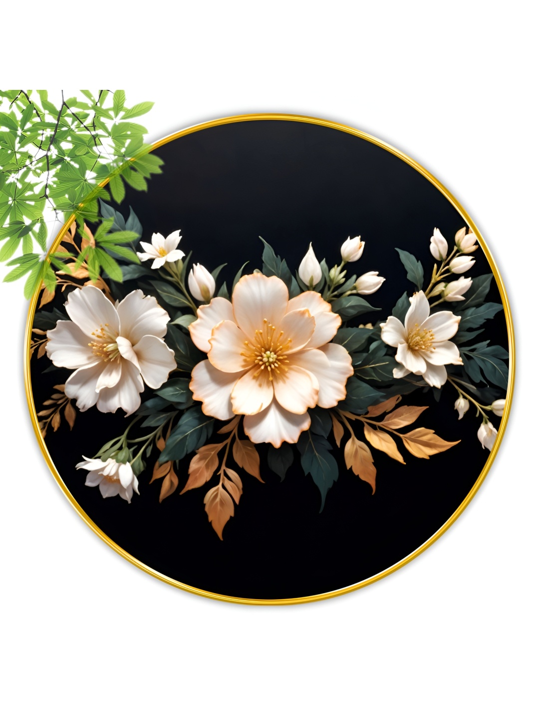 

Aura Black & White Wooden Floral Round Wall Paintings