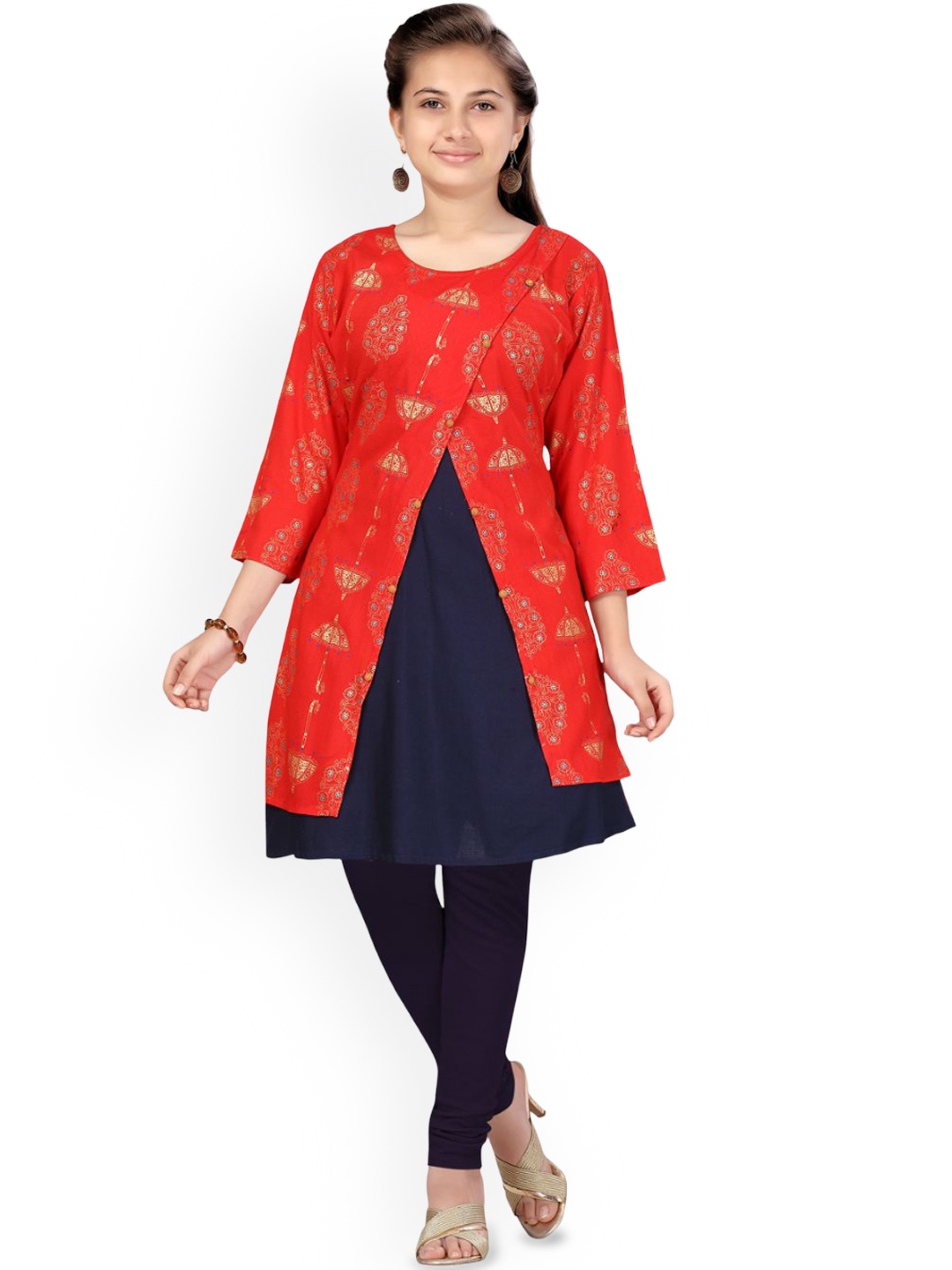 

BAESD Girls Abstract Printed Cotton A-Line Kurta, Red