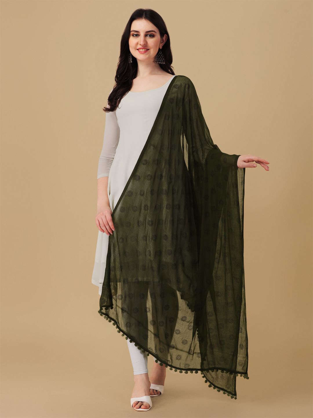 

Suha Ethnic Motifs Printed Chiffon Dupatta, Green