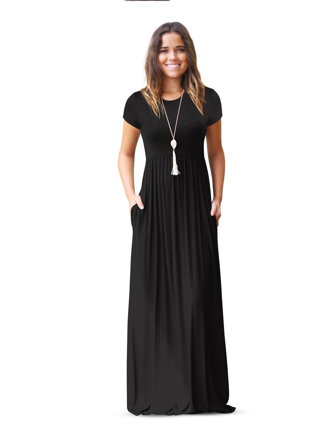 

StyleCast Women Round Neck Short Sleeves Maxi Dress, Black