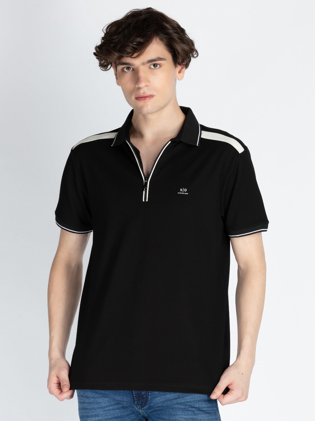 

Status Quo Men Solid Polo Collar T-shirt, Black