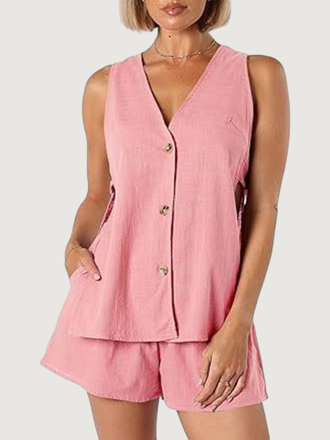 

MIAKEE Vest With Shorts Co-Ords, Pink
