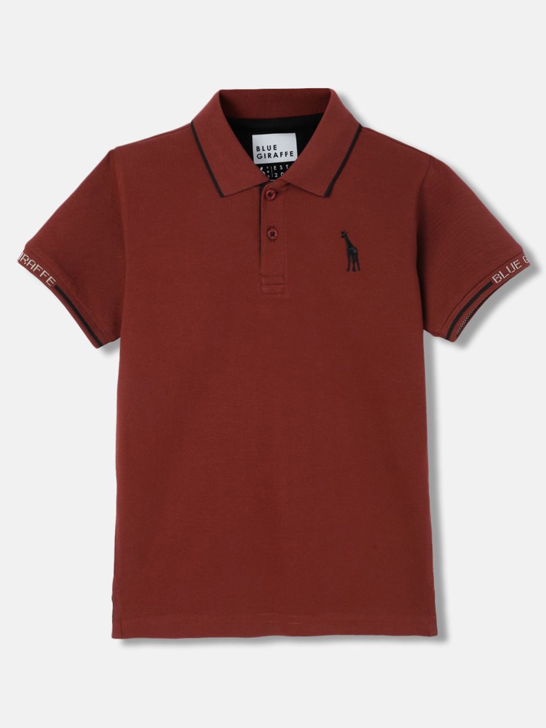 

Blue Giraffe Boys Solid Polo Collar Cotton T-shirt, Rust