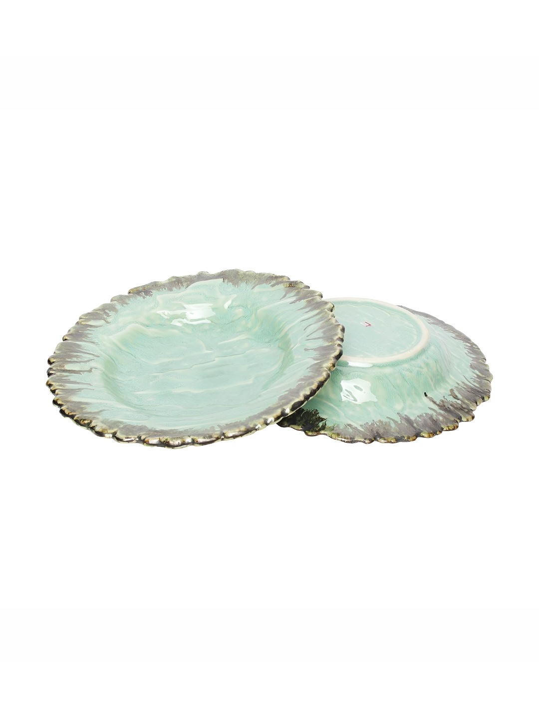 

AMALAFIEE CERAMICS Off White & Green 2 Pieces Printed Microwave Safe Ceramic Plates