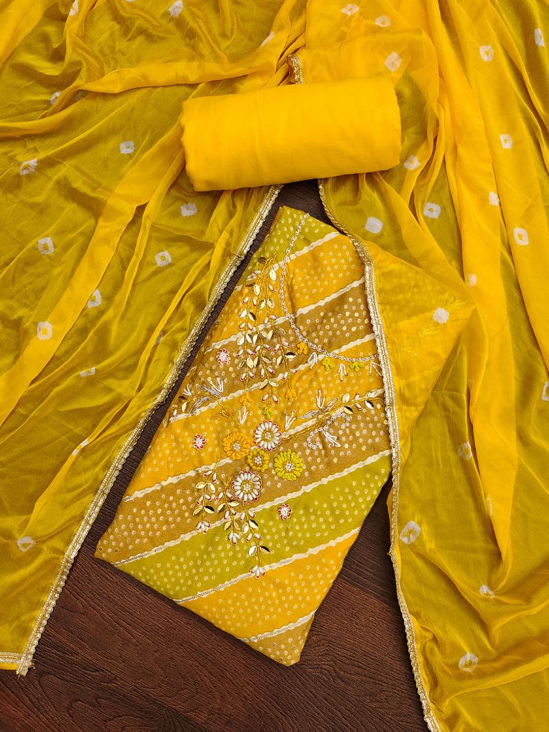 

ASISA Floral Embroidered Beads and Stones Unstitched Dress Material, Yellow
