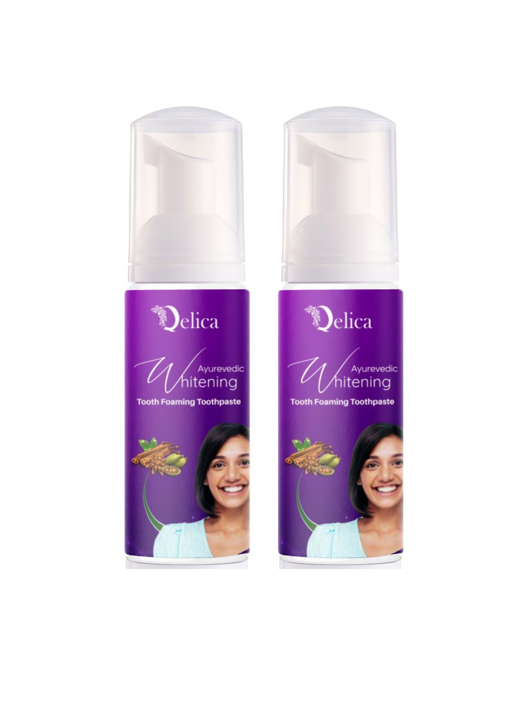 

Qelica Set Of 2 Ayurvedic Teeth Whitening Foam Toothpaste-60ml Each, Purple