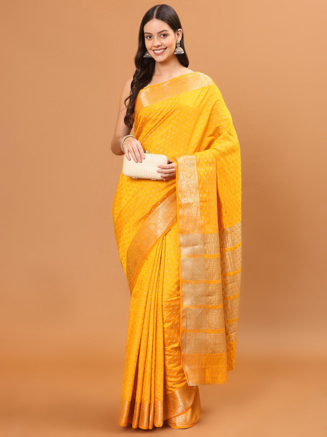 

Meena Bazaar Woven Design Zari Art Silk Saree, Yellow